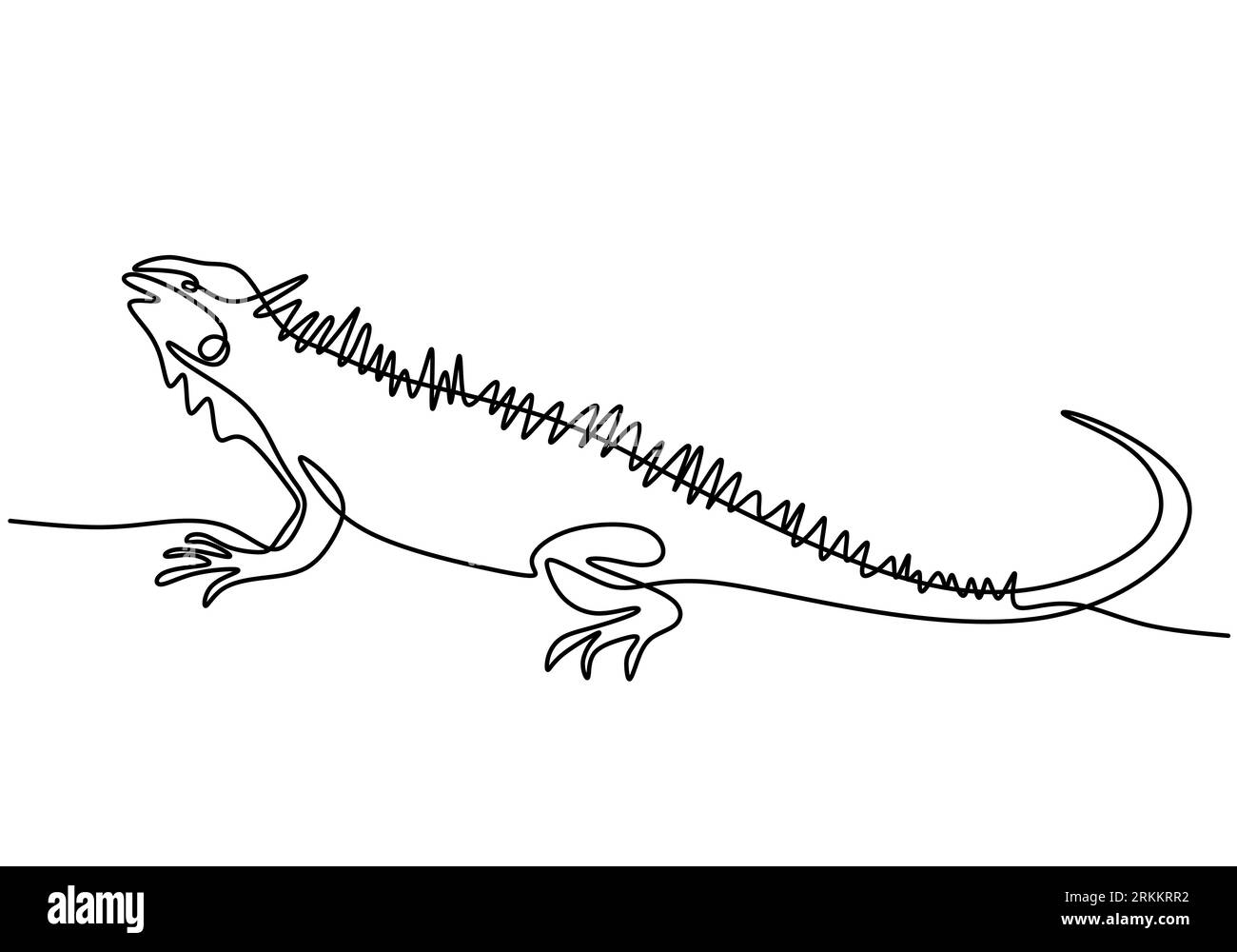 One continuous line drawing of iguana lizard. Exotic reptile animal for company logo identity or pet lover society. Vector hand drawn illustration min Stock Vector