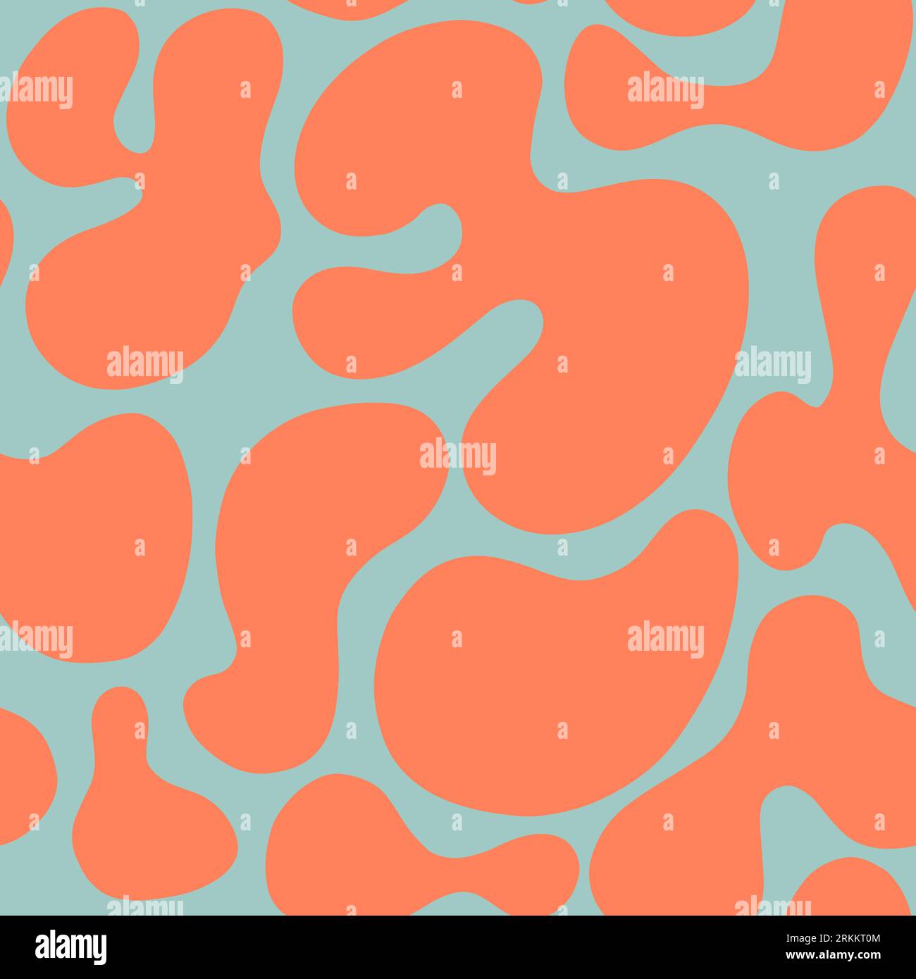 Psychedelic trippy wavy y2k seamless pattern. Modern naive Retro 70s trendy background. Minimalist nursery print of psychedelic orange curvy shapes on green backdrop Stock Vector