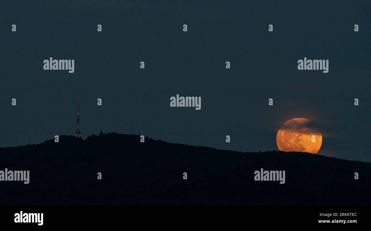 milky way and constellations - big moon Stock Photo