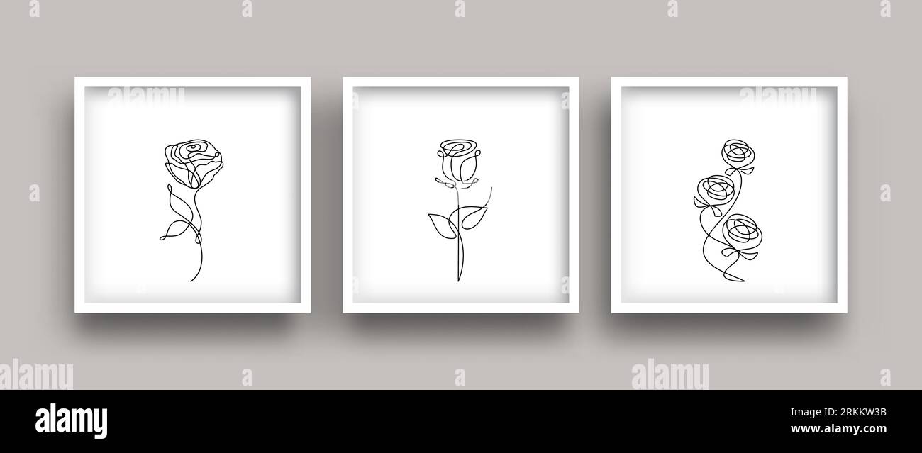 Continuous line drawing of flowers set Stock Vector