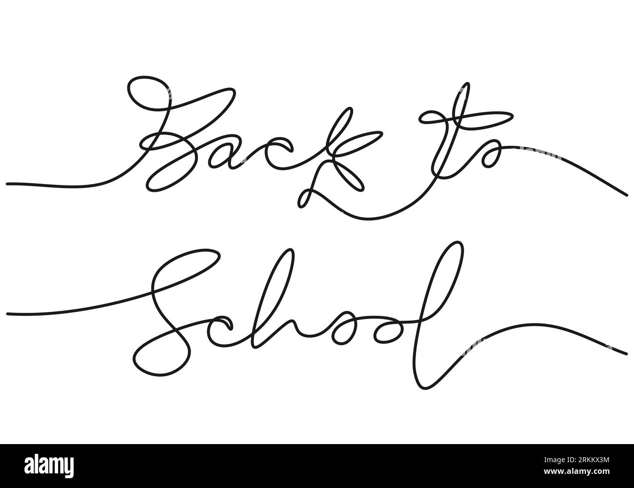 Continuous one line drawing of back to school handwritten words isolated on white background. Stock Vector