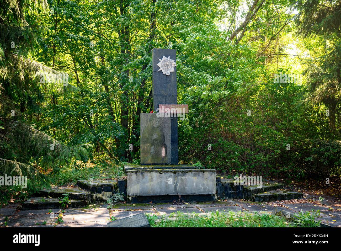 World War II Memorial - Zalissya Village, Chernobyl Exclusion Zone, Ukraine Stock Photo