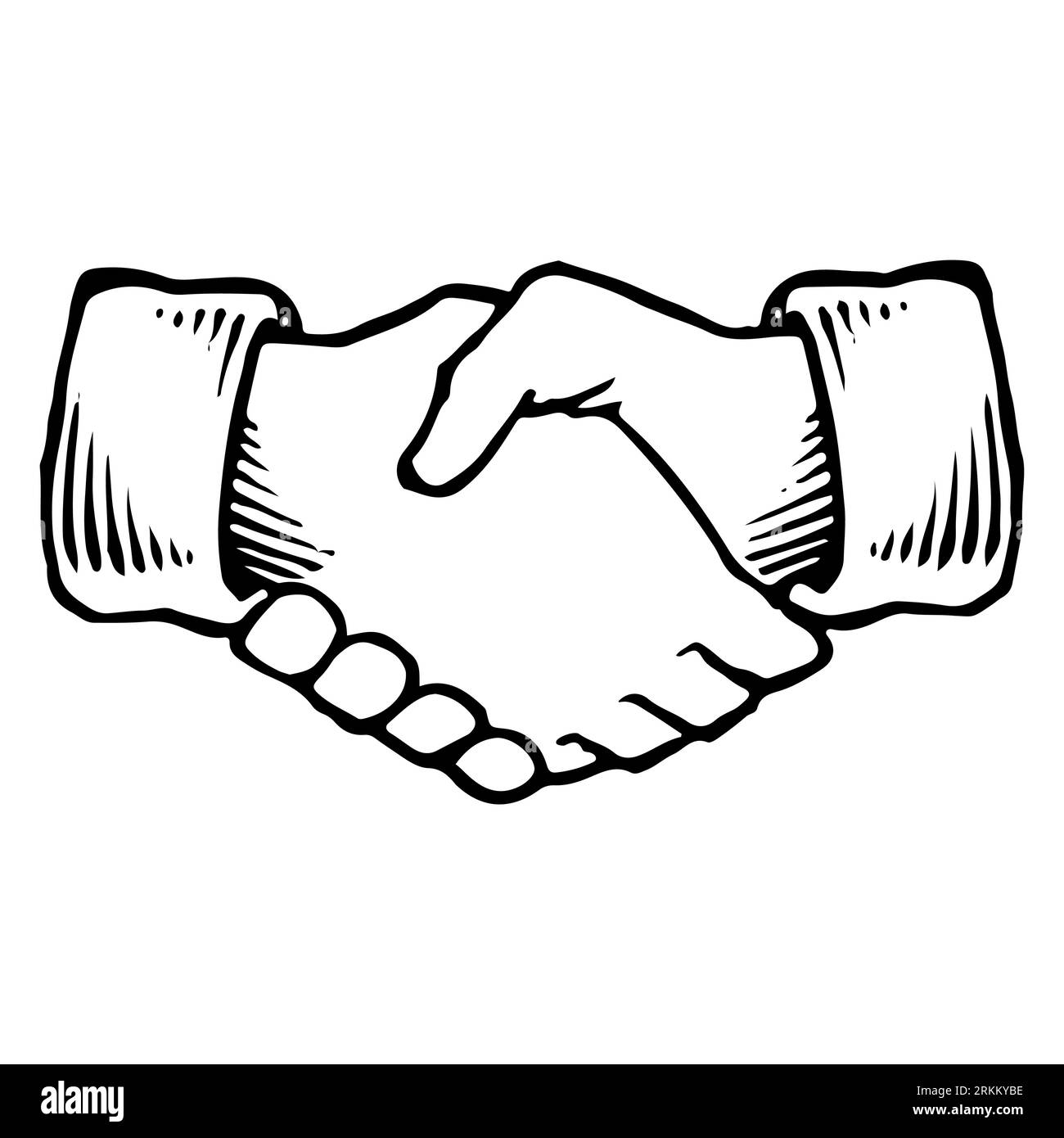 Hand drawn sketch of handshaking. Vector doodle illustration of hands