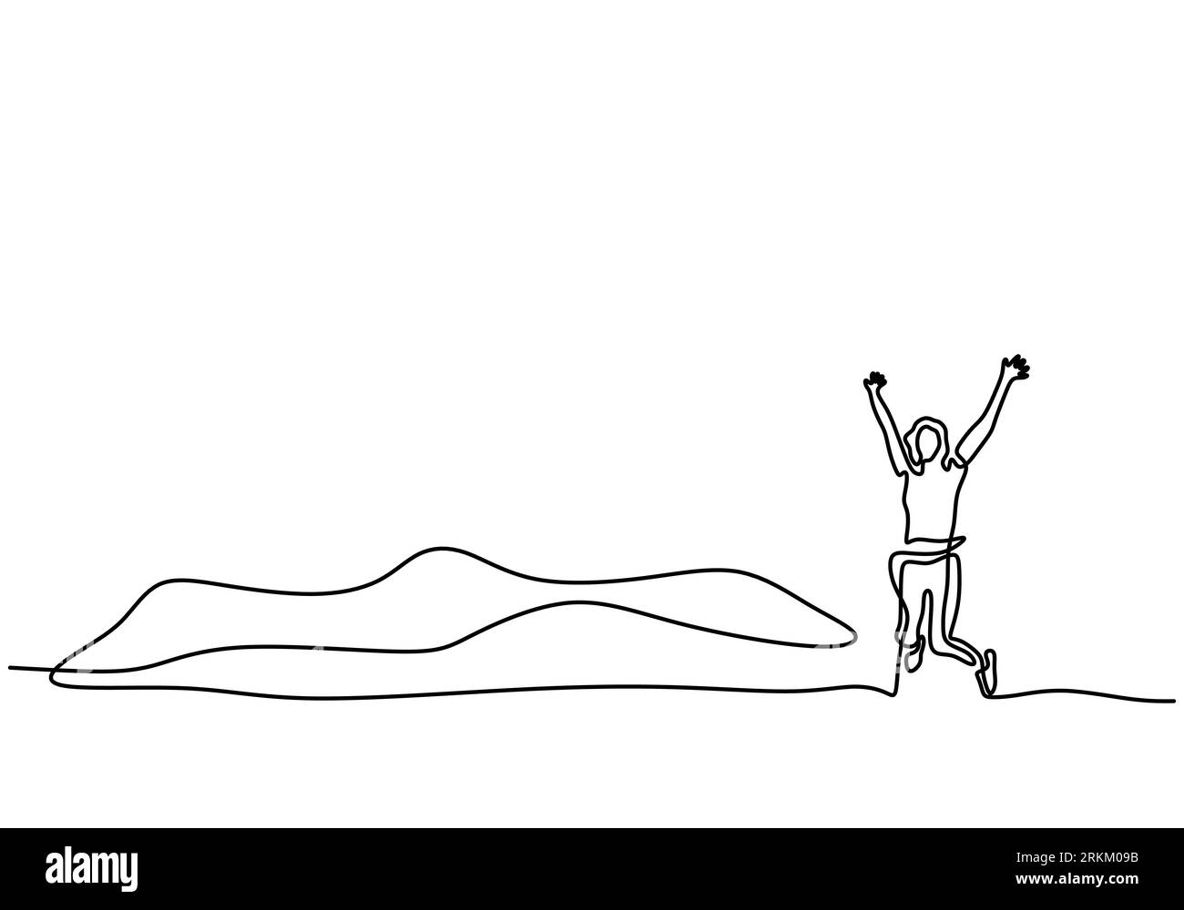 Continuous Line Drawing People Jump Woman Jumping With Happy On