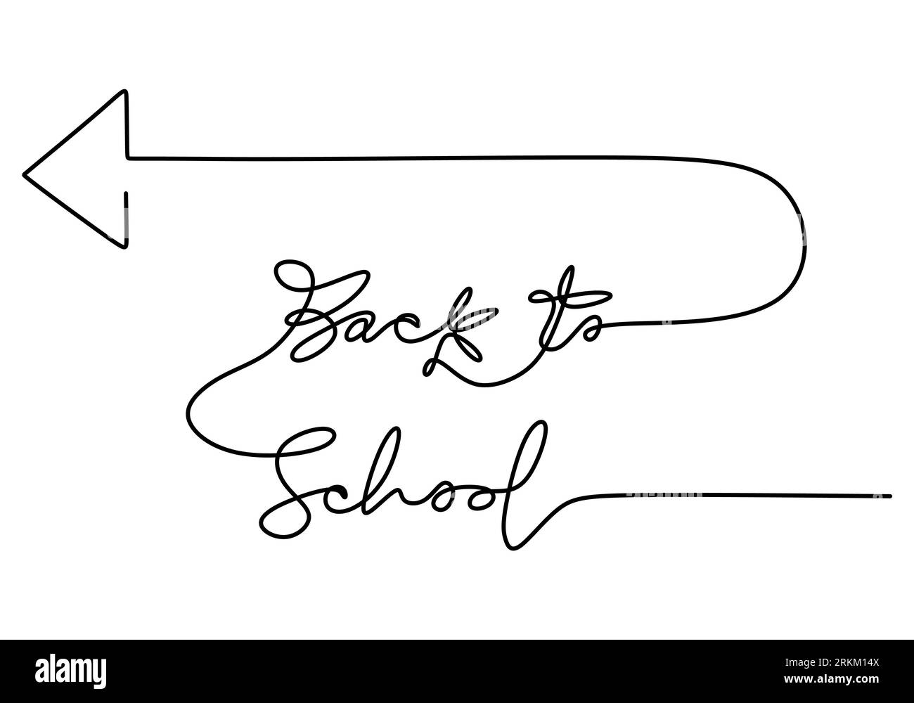 Continuous one line drawing of back to school handwritten words with arrow navigation isolated on white background. Stock Vector