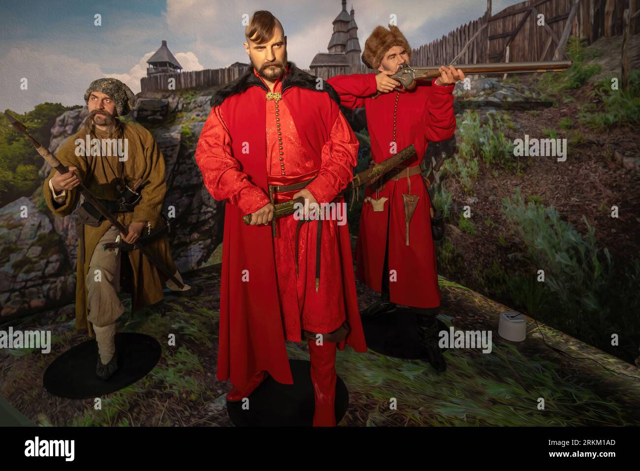 Ukrainian Cossacks and Dmytro Bayda Vyshnevetsky at Making of the Ukrainian Nation Museum - Kiev, Ukraine Stock Photo