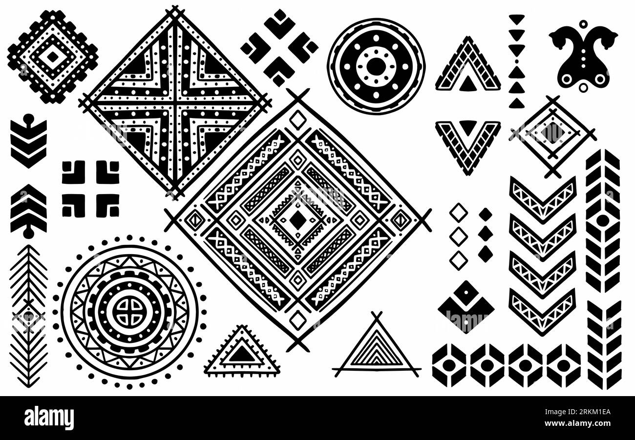 Aztecas Doodle Set of ethnic hand drawn doodle in aztec style isolated on white ...