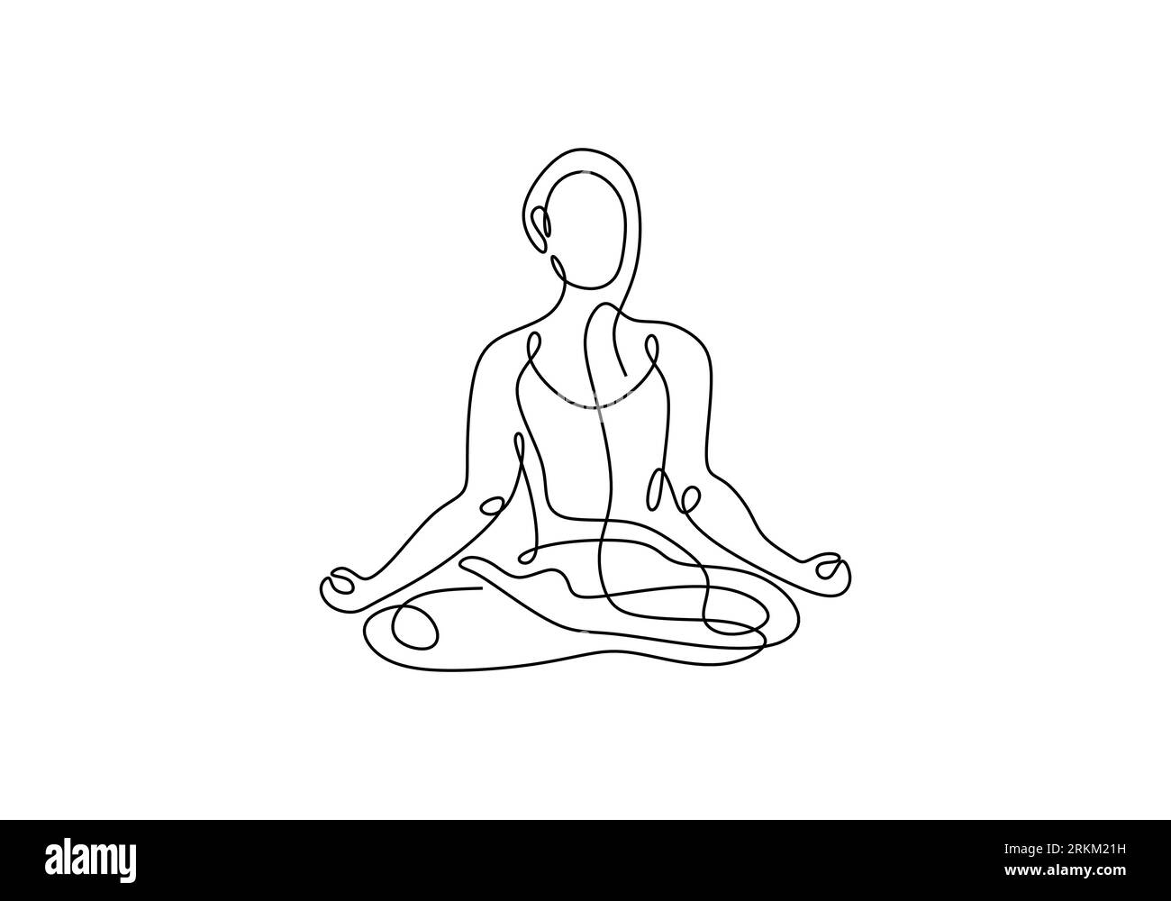 Continuous one line drawing of Woman sitting cross legged meditating