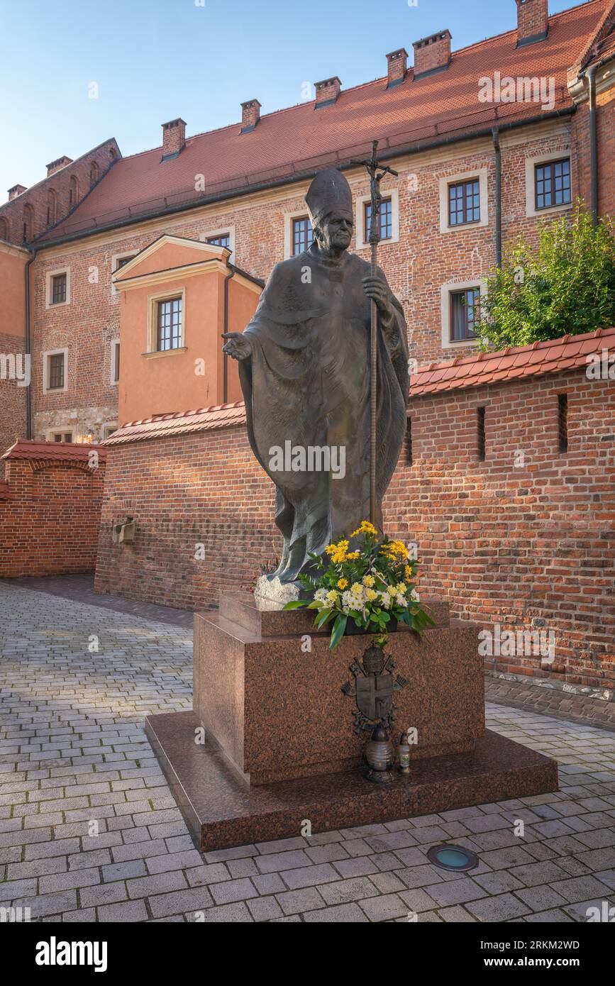 Pope John Paul II Statue at Wawel Castle - Krakow, Poland Stock Photo