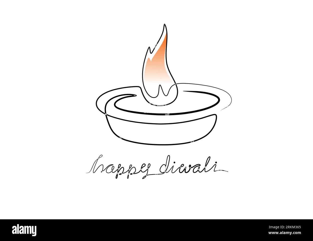Burning fire candle in continuous one line drawing. Happy diwali Deepavali Diwali Deevali
