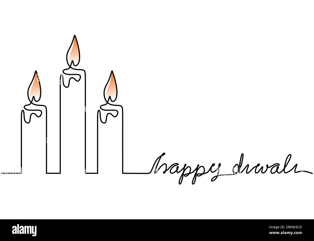 Burning fire candle in continuous one line drawing. Happy diwali Deepavali Diwali Deevali