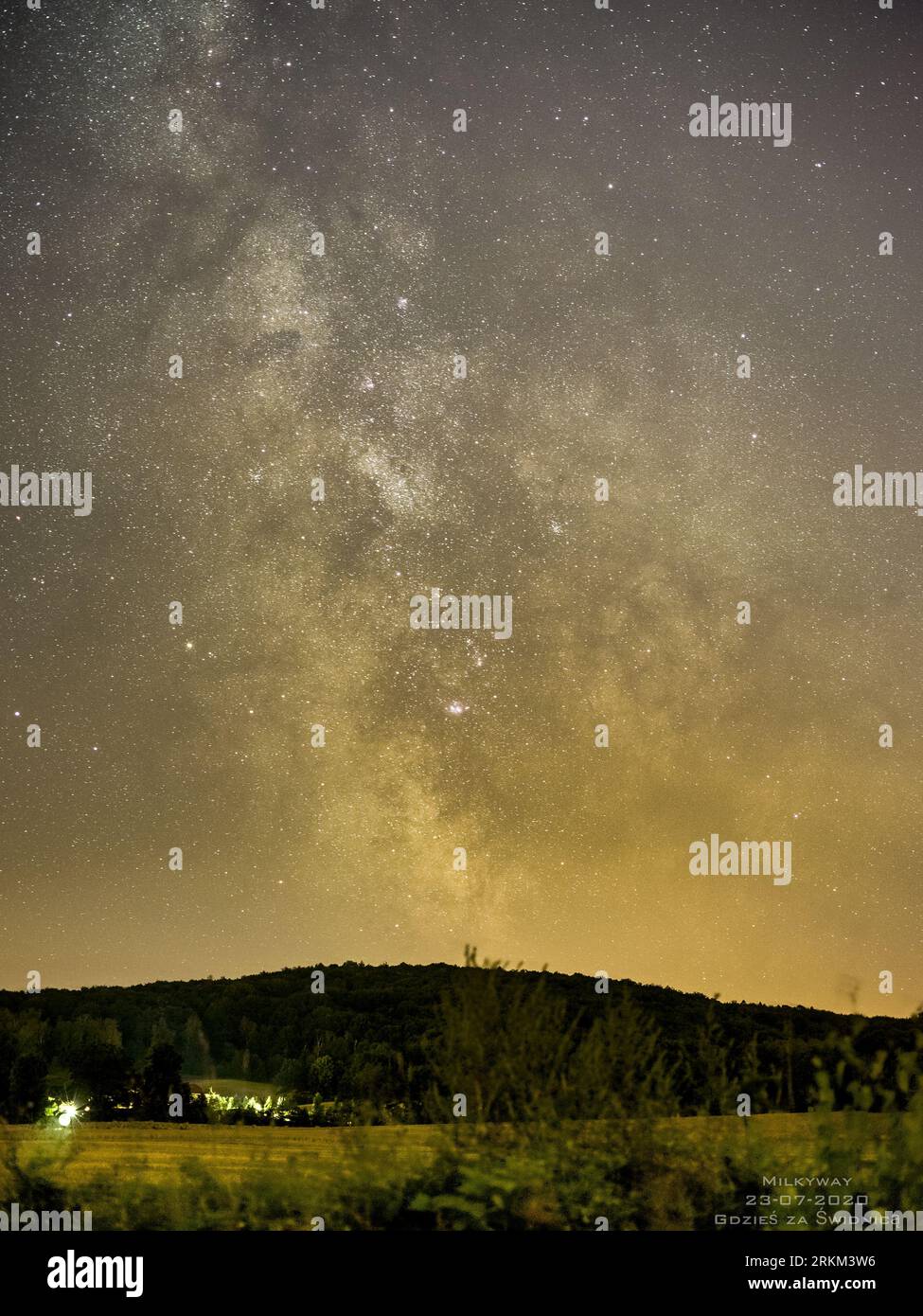 milky way and constellations - big moon Stock Photo