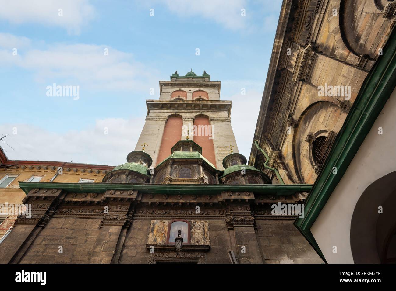 Chapel of the Three Saints and Korniakt Tower at Dormition Church - Lviv, Ukraine Stock Photo