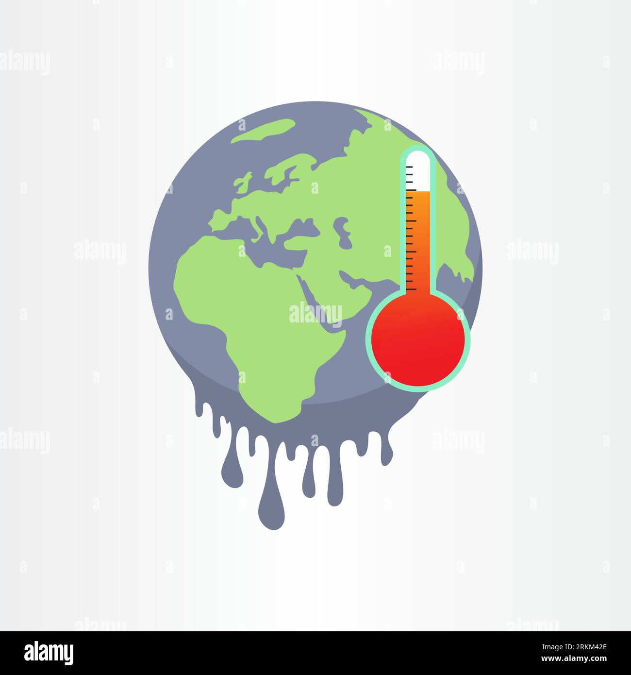 Climate change symbol with earth and red thermometer. Global warming and damage of ecology. World map melting caused by air pollution and environmenta Stock Vector