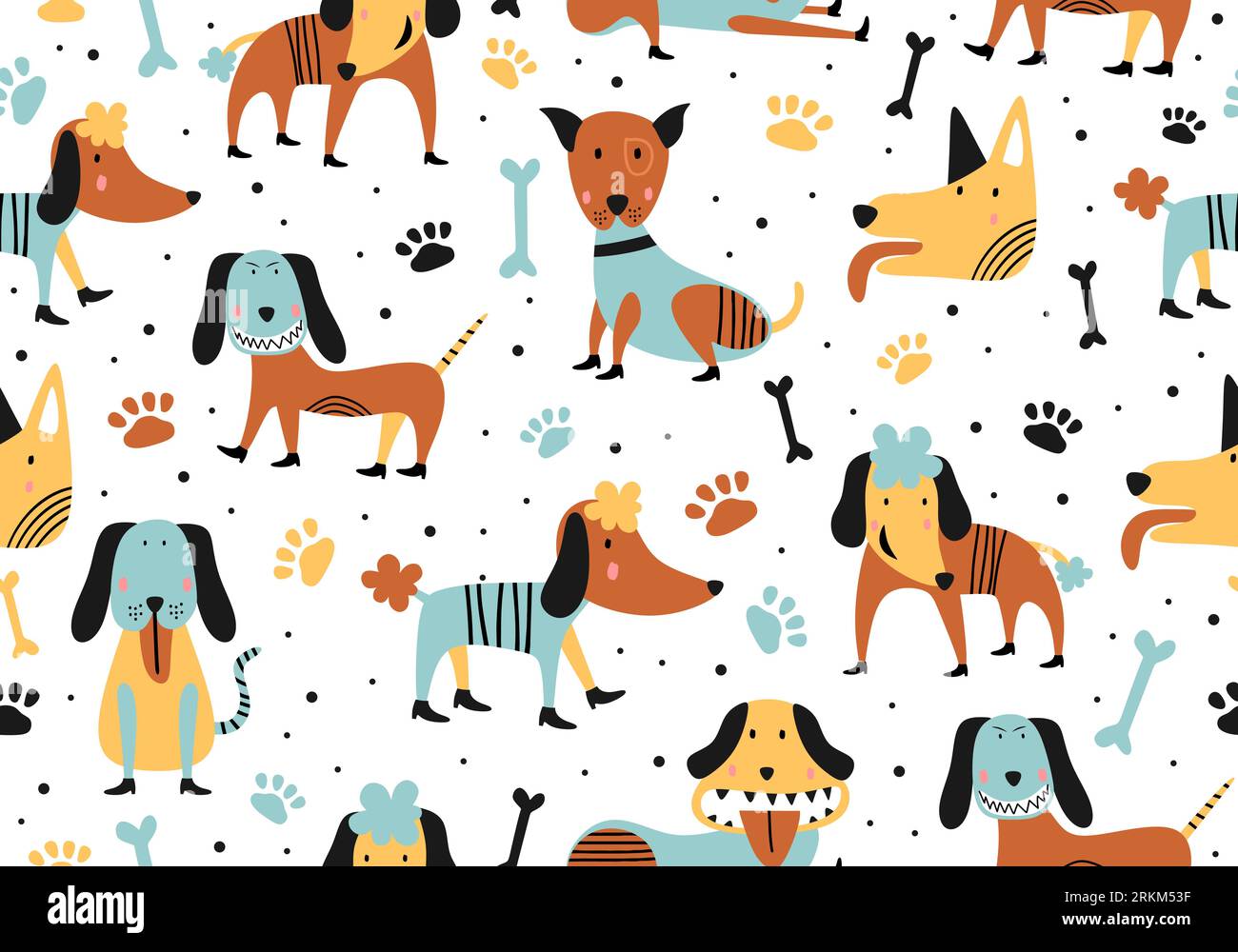 Cute dog and bone hand drawn seamless pattern Stock Vector