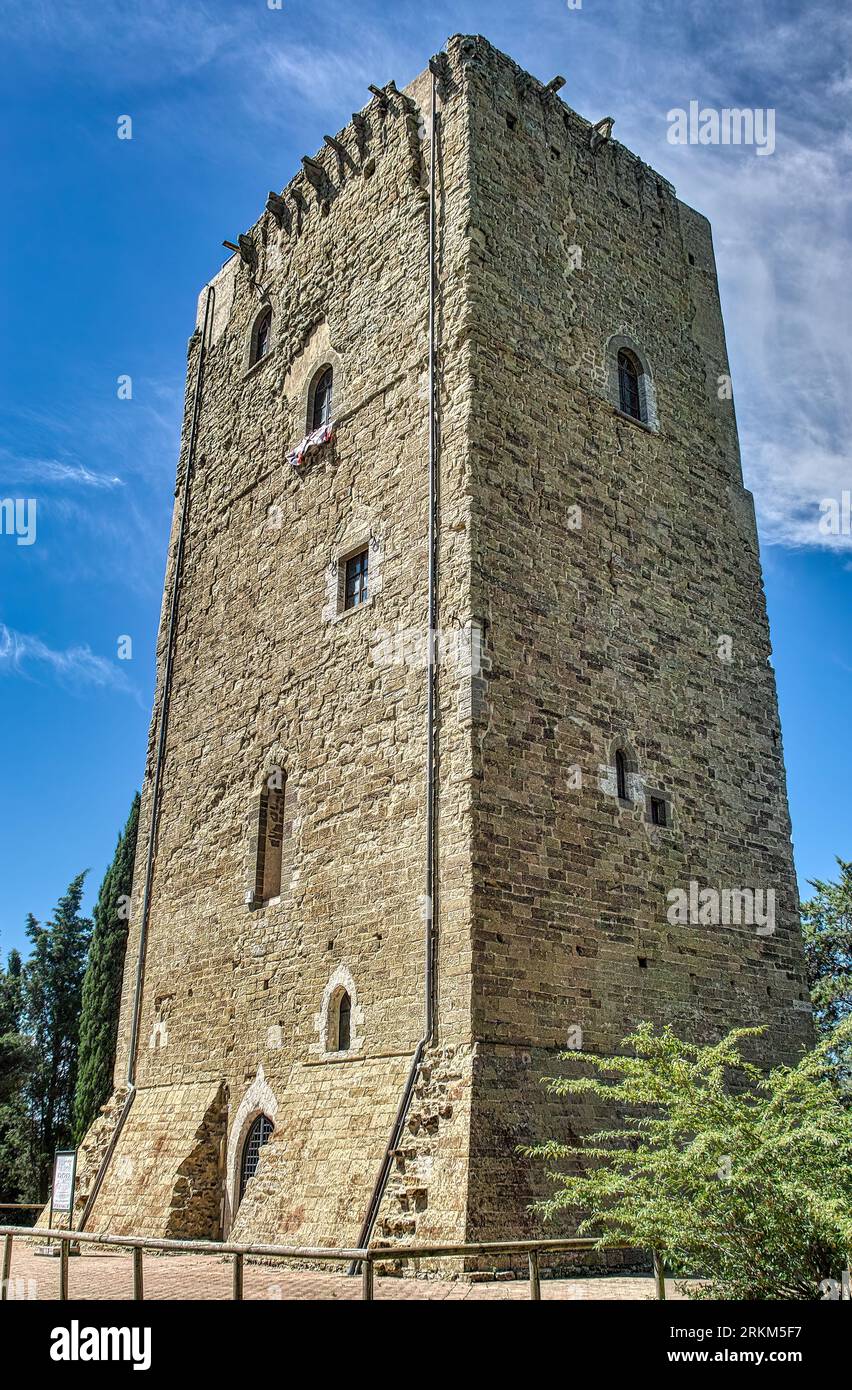 Magione, Umbria, Italy. The Lombardi Tower in the medieval centuries was a garrison of the Knights of Malta for a long time to defend Perugia. Stock Photo