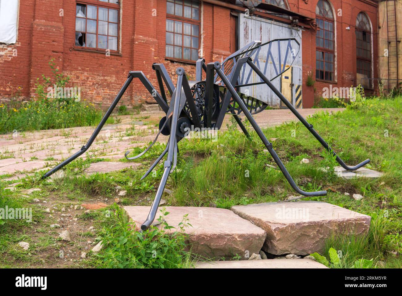 Petrozavodsk, Russia - July 30, 2023: modern art object, metal street sculpture of a Karelian mosquito Stock Photo