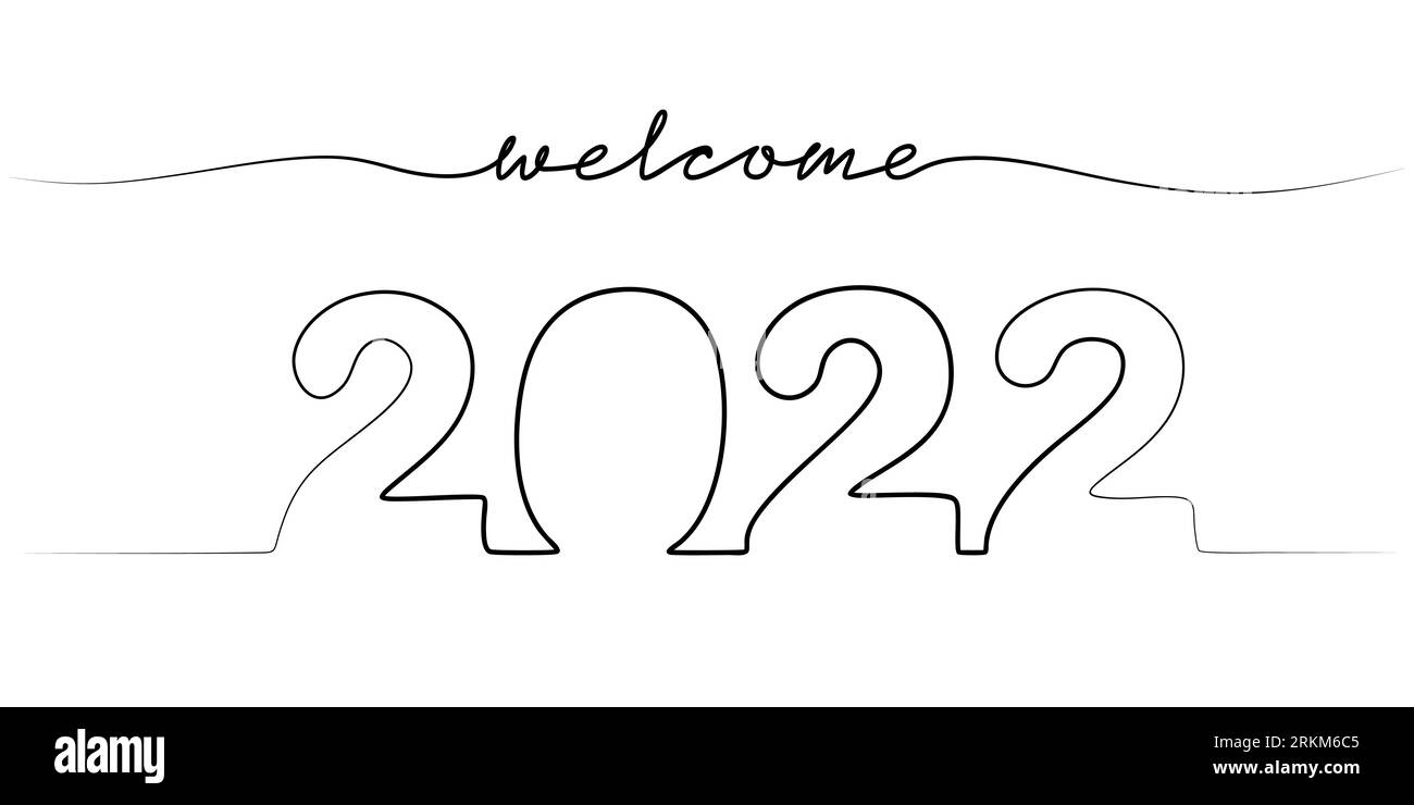 Continuous one line of a "2022" new year text. Chinese New year. Stock Vector