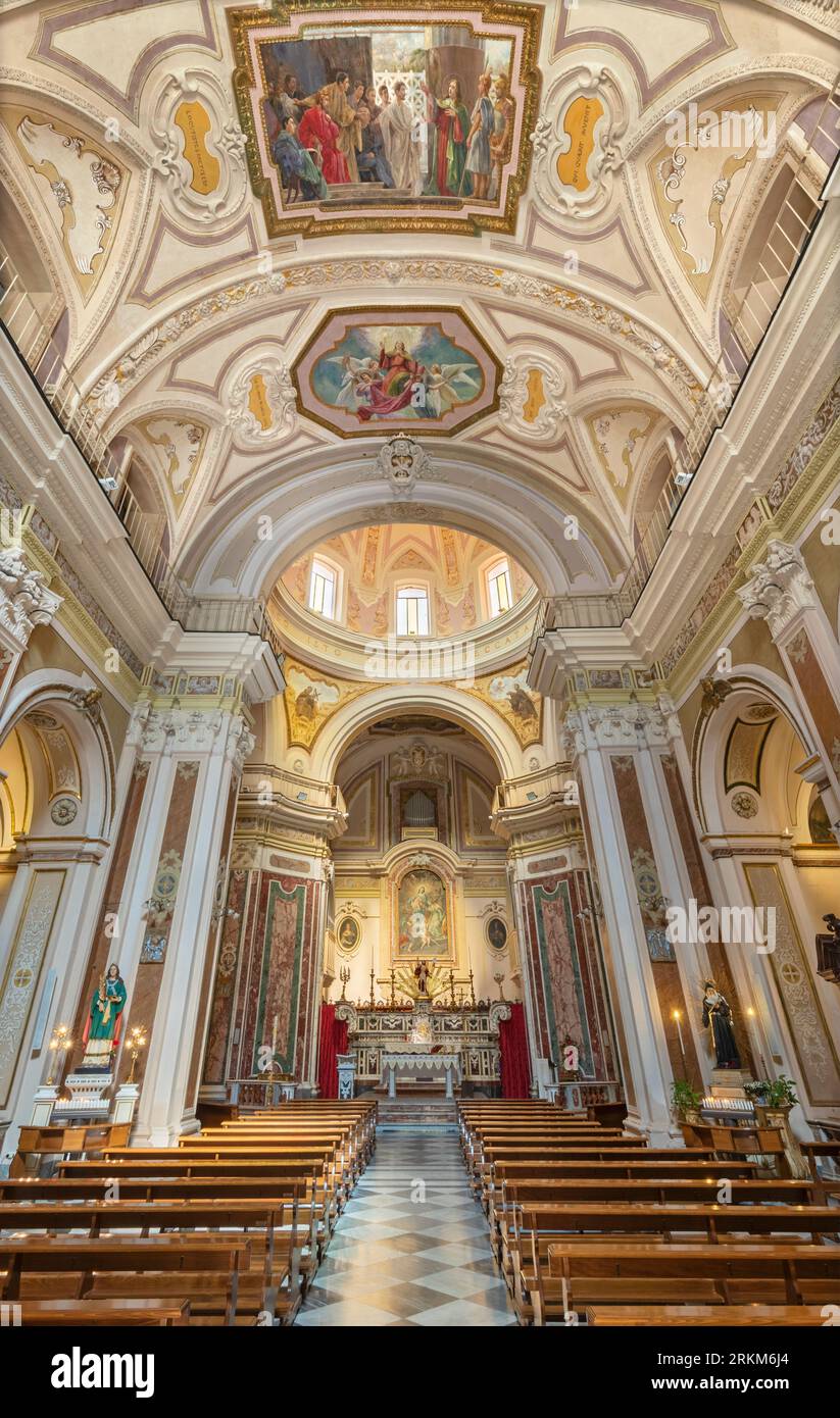 NAPLES, ITALY APRIL 20, 2023 The nave of church Chiesa di Santa