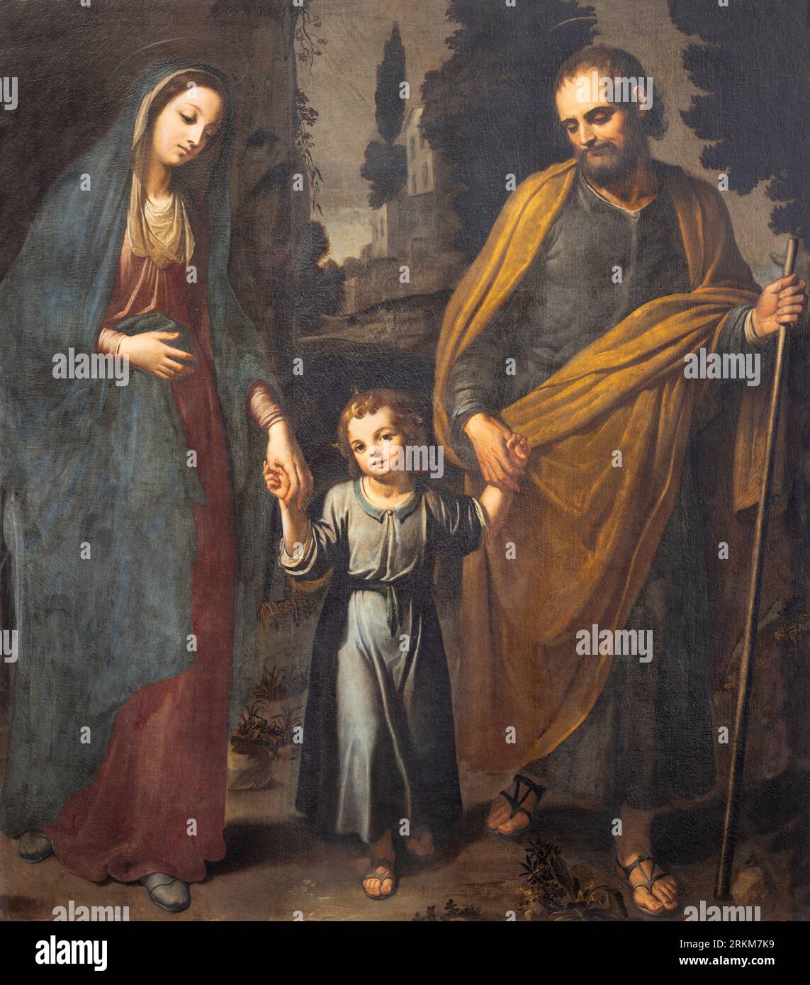 NAPLES, ITALY - APRIL 20, 2023: The detail painting of Holy Family in church Basilica di Santa Maria degli Angeli a Pizzofalcone Stock Photo