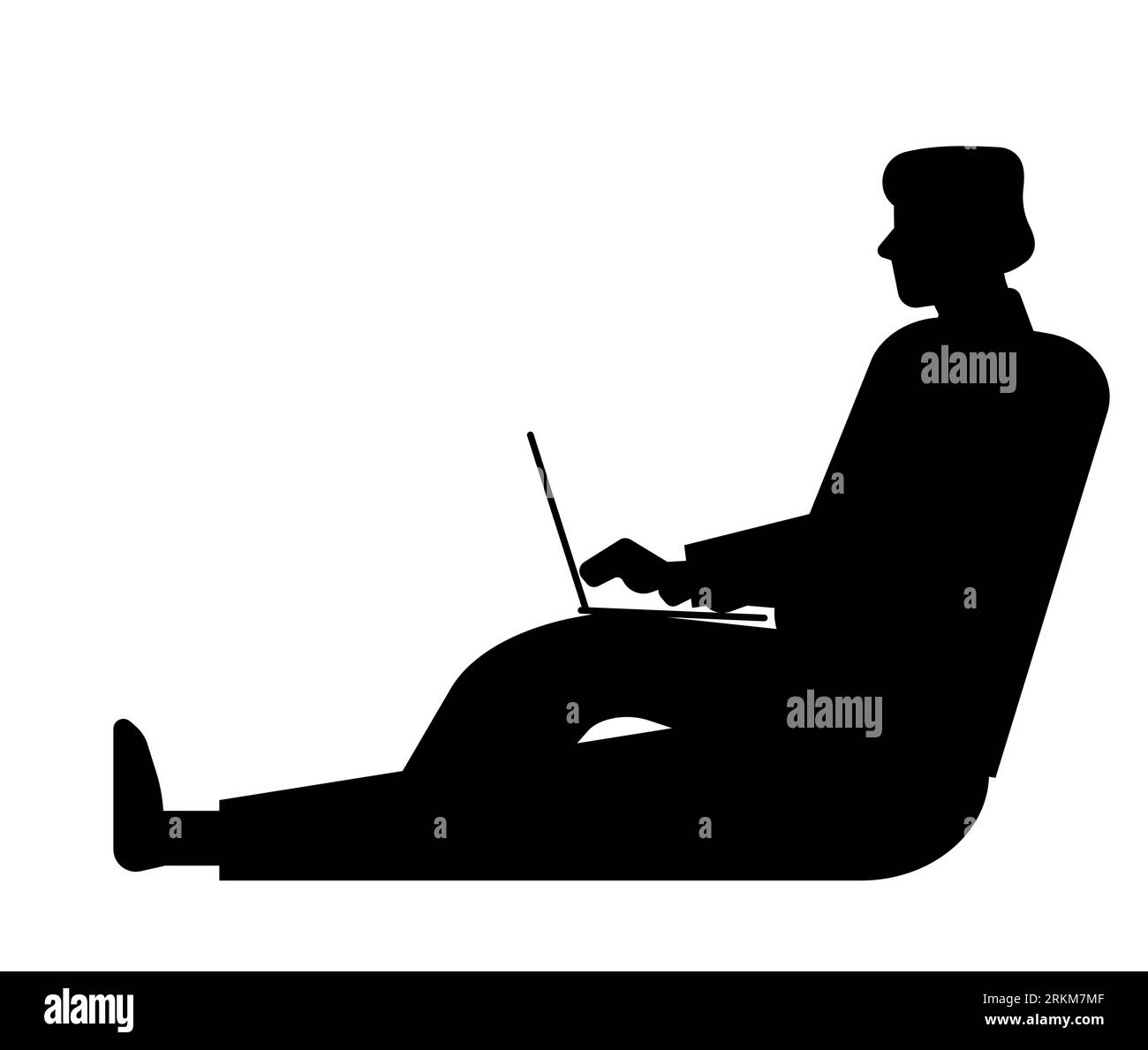 Black silhouette of a man working in office, a man using laptop and a computer vector isolated on a white background Stock Vector