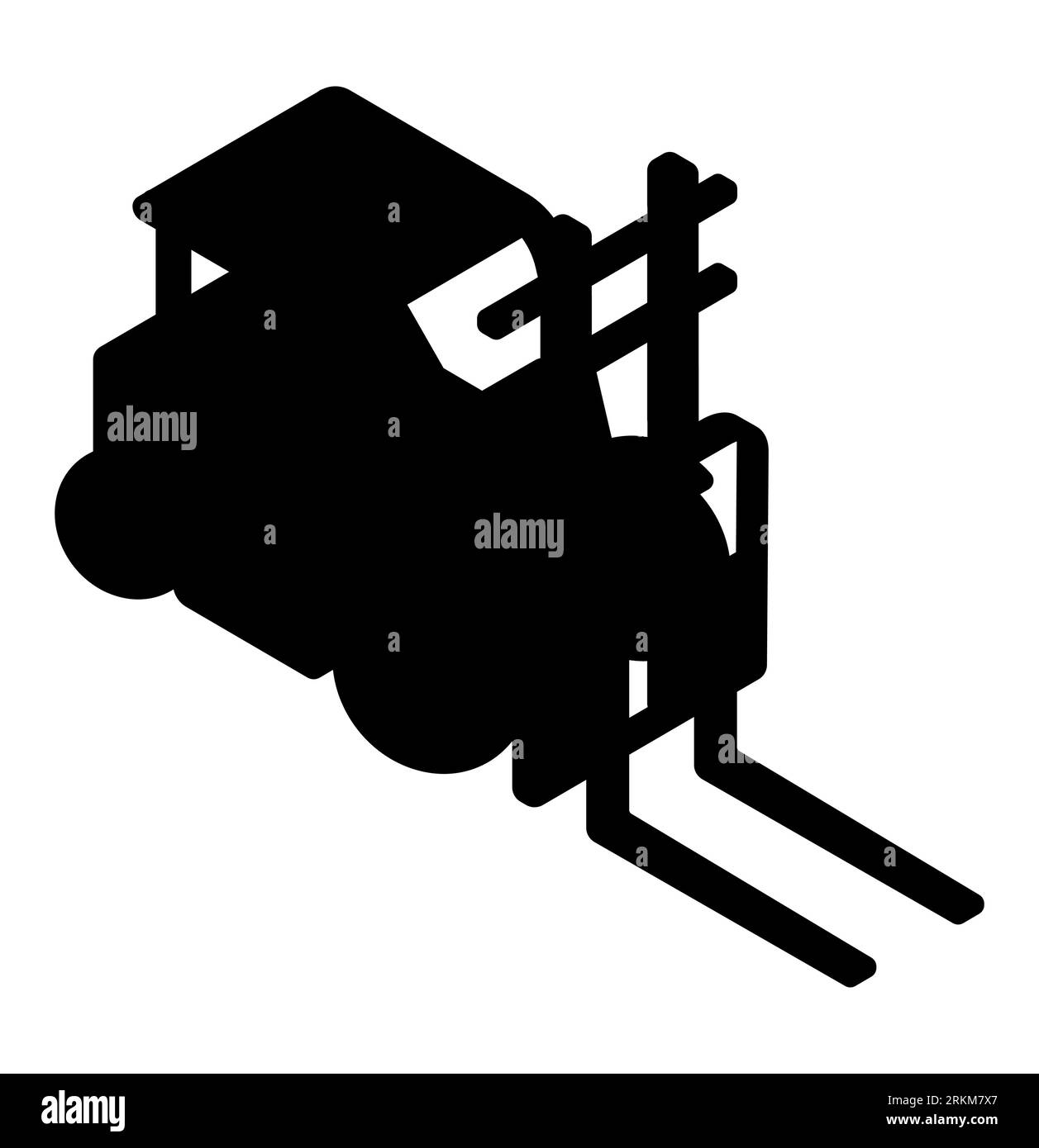 Black silhouette of a modern forklift truck vehicle, a fork lift lorry ...