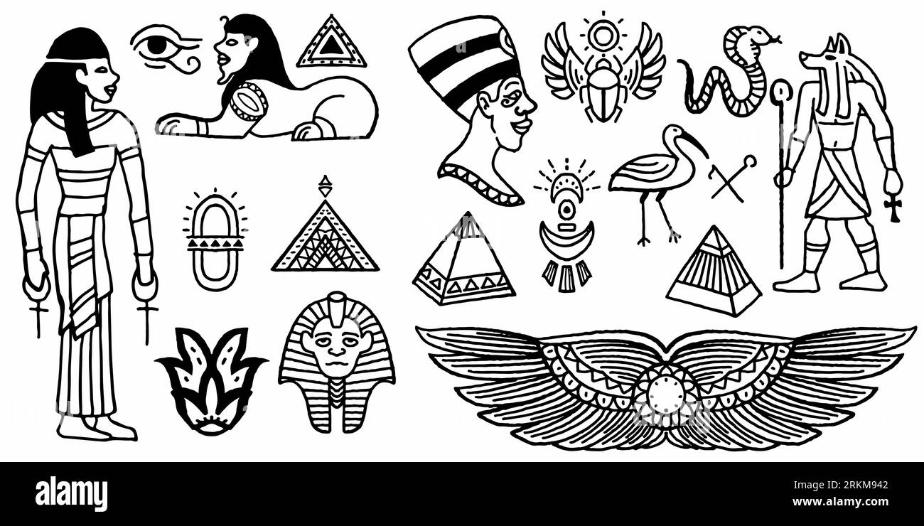 Set Of Hand Drawn Egyptian Ancient Symbol Isolated On White Background Stock Vector Image And Art