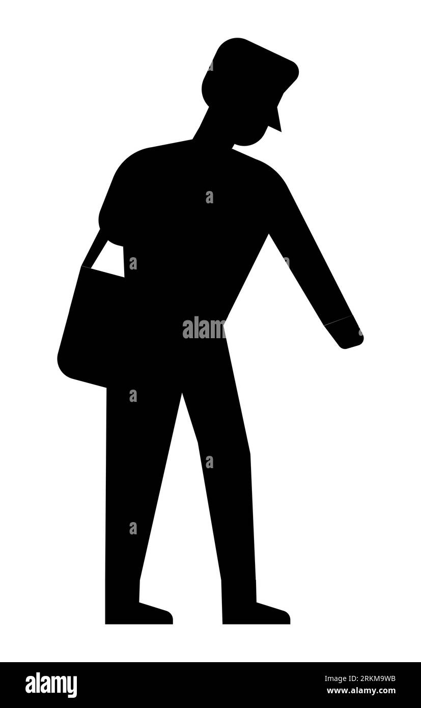 Black silhouette of an office man with a bag, a businessman with a ...