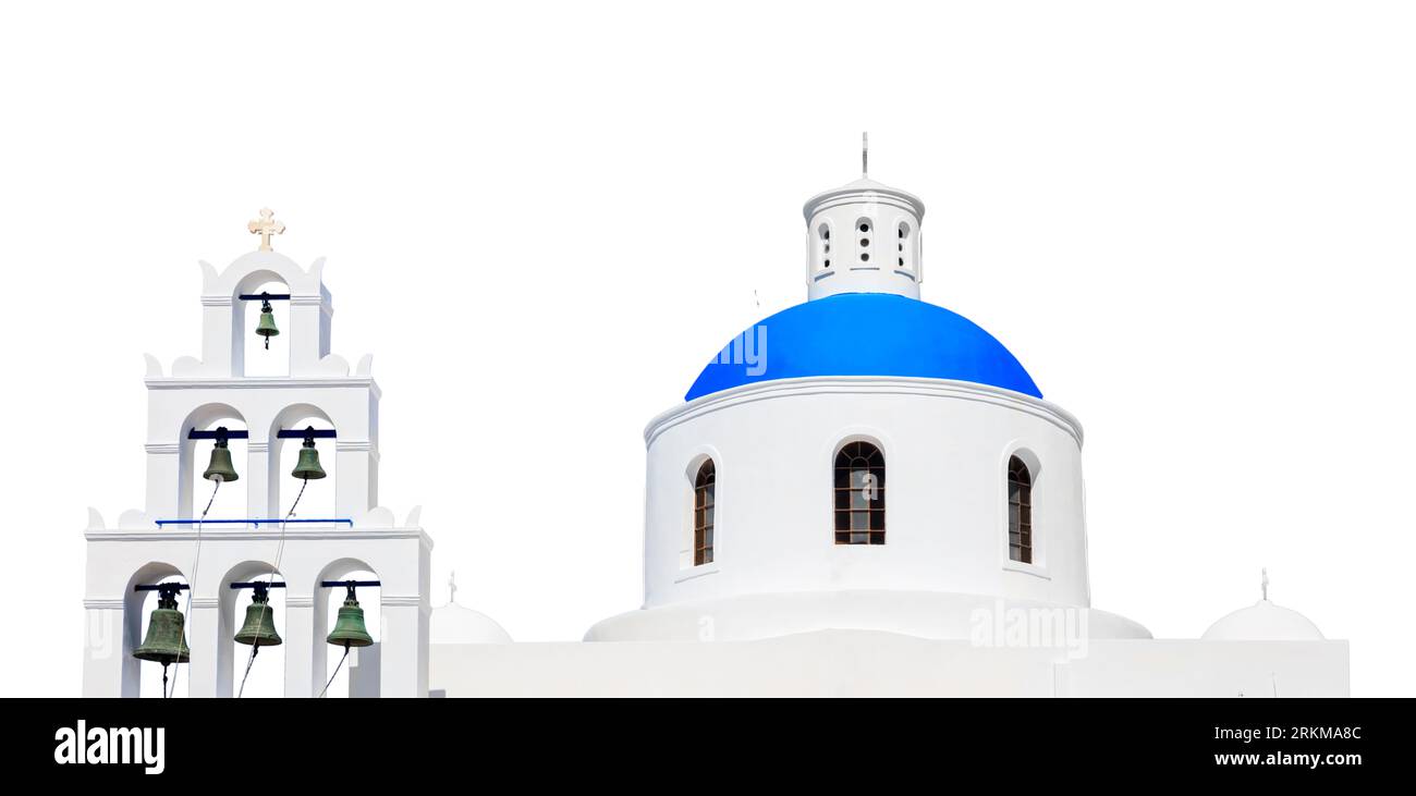 Greek island church isolated on white background. Cyclades Greece. Stock Photo