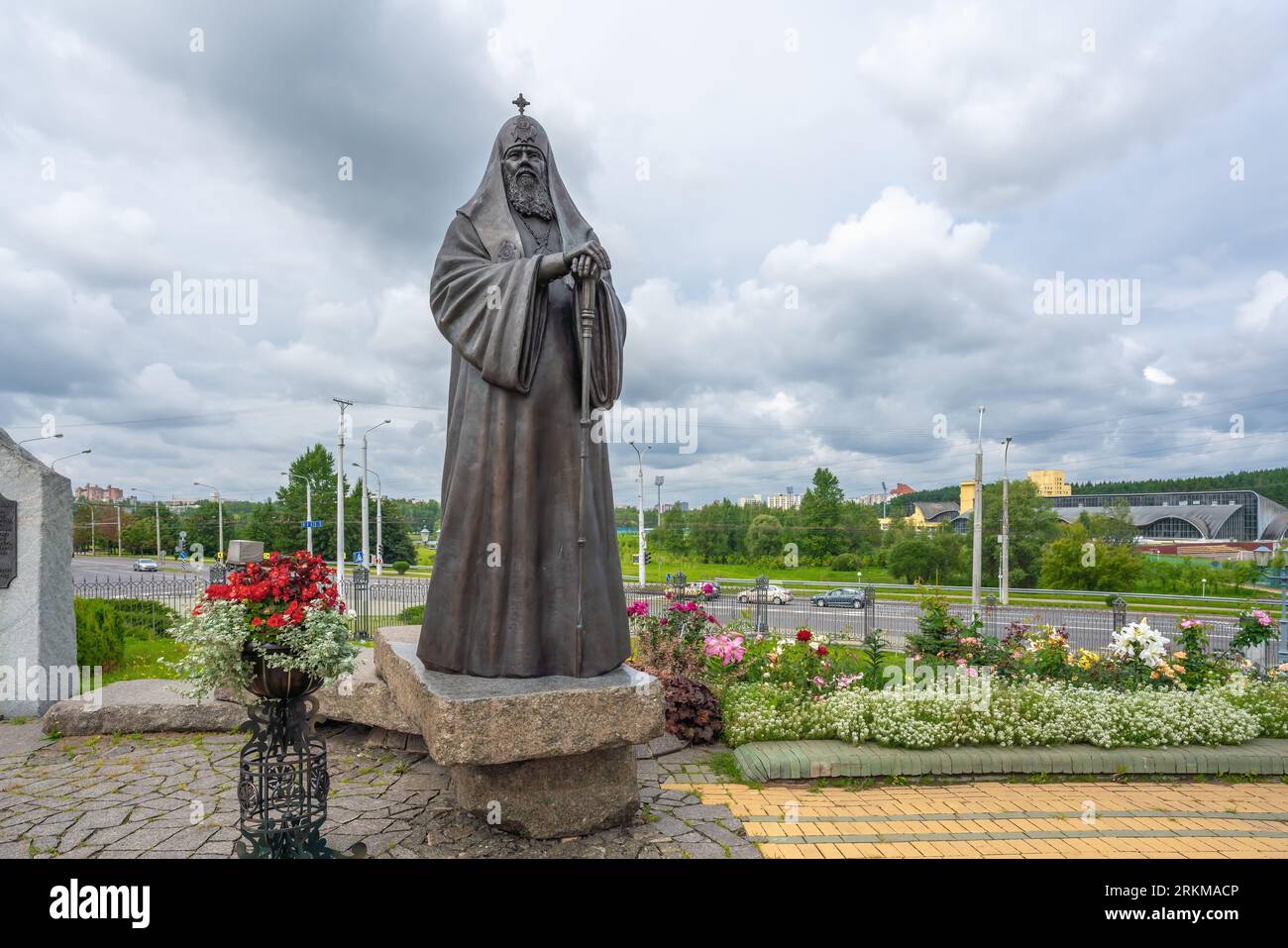 Monument to Patriarch Alexy II at Memorial Church of All Saints - Minsk, Belarus Stock Photo