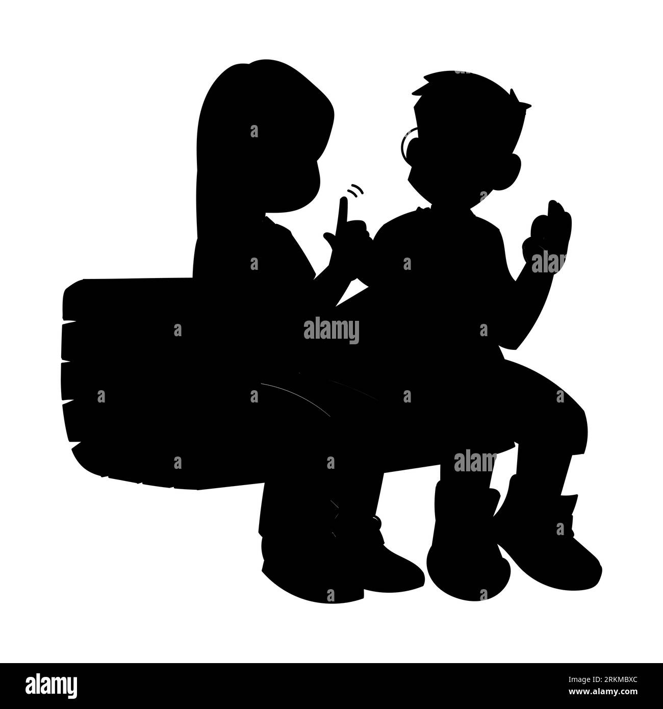 Black silhouette of a couple talking with each other in sign language, Students with hearing impairment communicating using sign language, vector Stock Vector