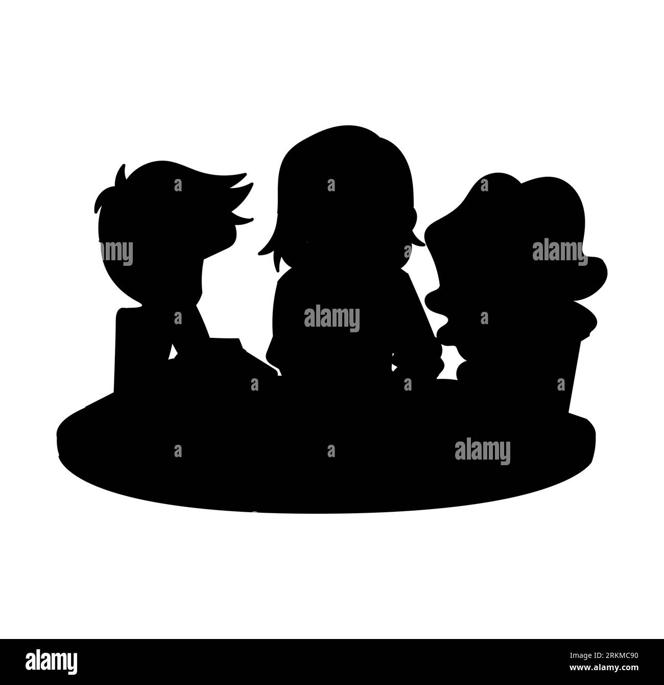 Black silhouette of a group of small kids enjoying the lunch break in the canteen, children eating food in the cafeteria, vector isolated Stock Vector