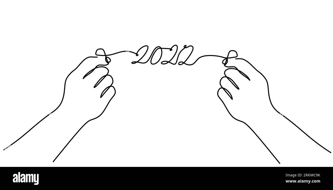 Continuous one line of a "2022" new year text. Chinese New year Stock