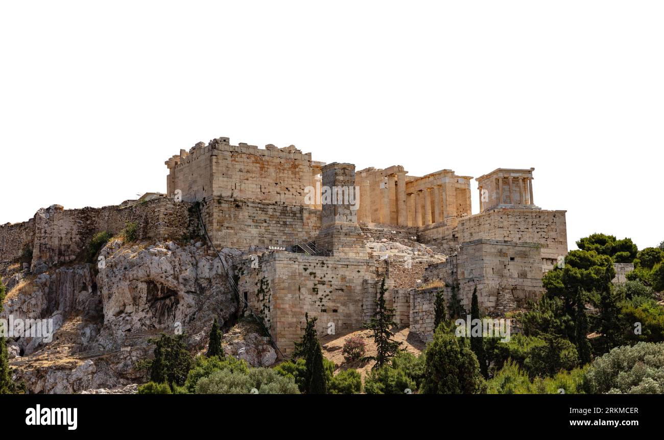 Acropolis propylaea gate isolated on white transparent background, Athens, Greece. Stock Photo