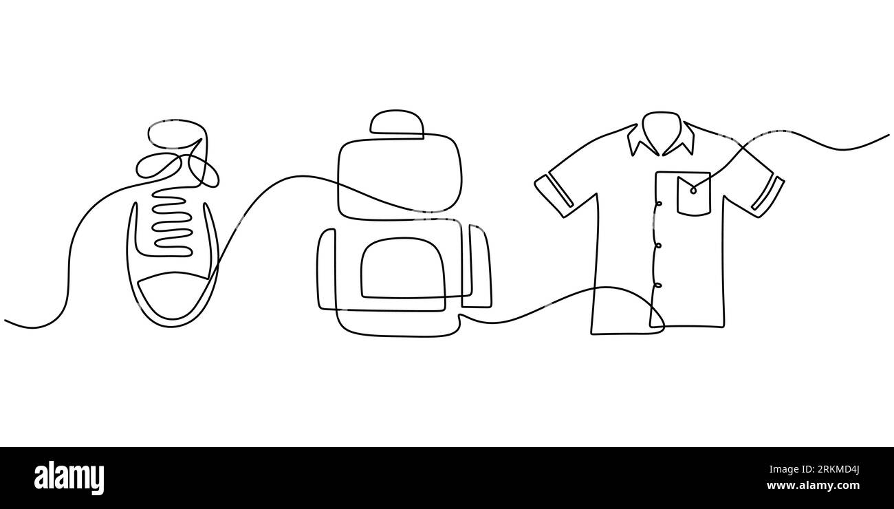 Continuous one single line of shoe, bag and uniform isolated on white