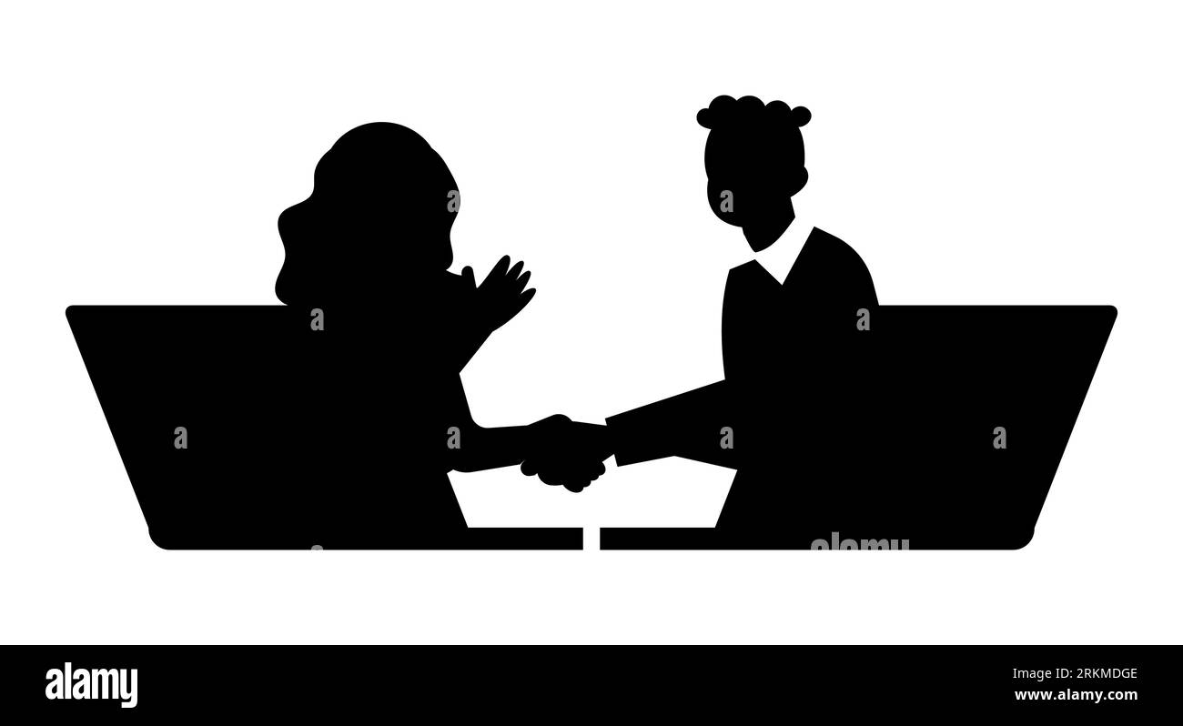 Black silhouette of a business handshake, two employees shaking hands, vector isolated Stock Vector