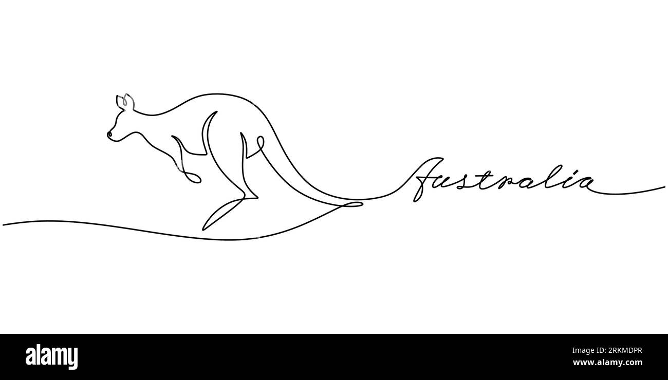 Continuous one single line of kangaroo with australia letter word for