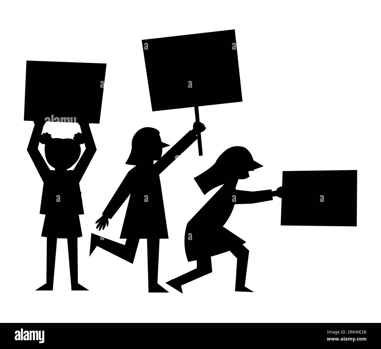 Black silhouette of women's rights protest: silhouette vector illustration, vector illustration isolated on white background, cartoon characters Stock Vector