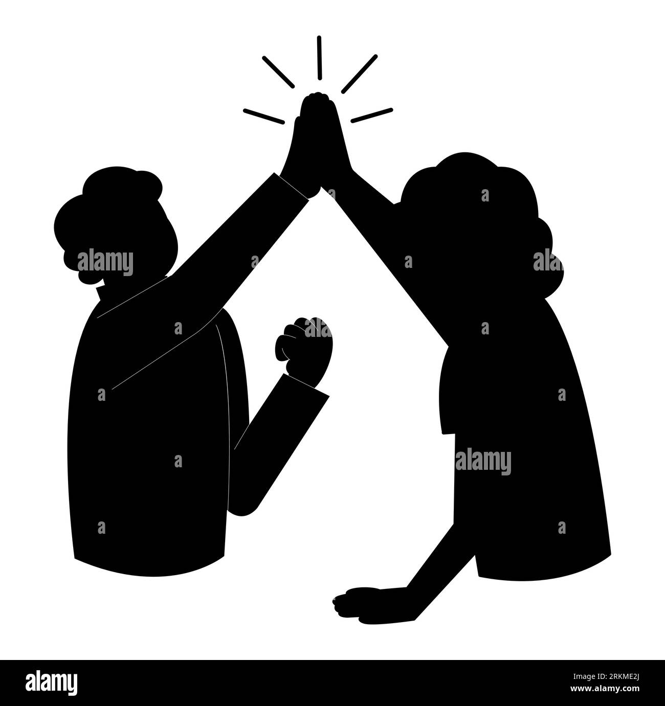 Black silhouette of male and female colleagues doing a highfive after