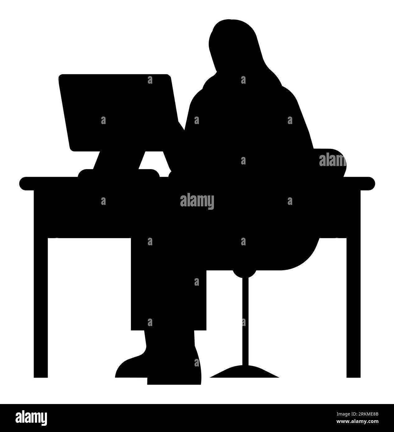 Silhouetted woman with laptop envisioning possibilities, ambitious female dreamer in the digital world, future-focused vector artwork on white Stock Vector
