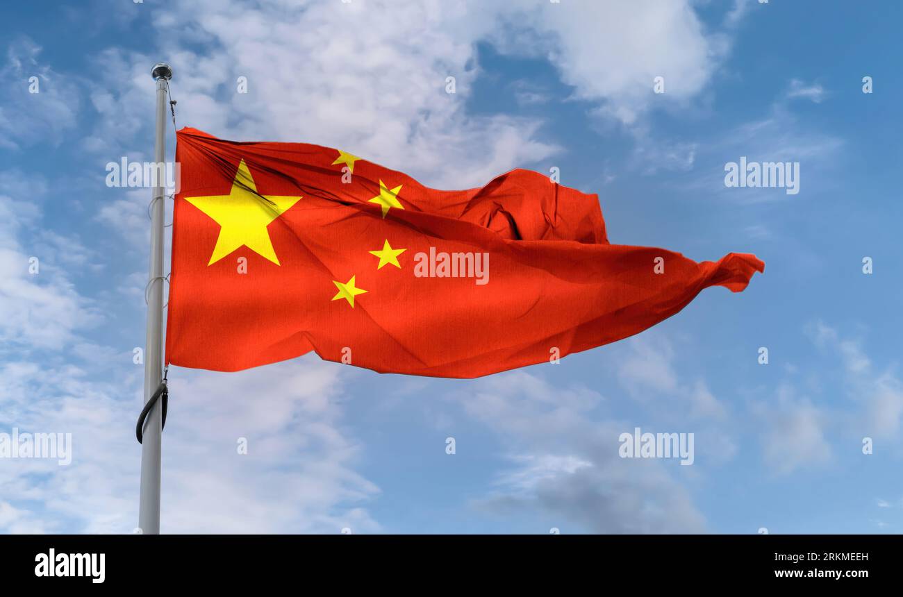 Realistic chinese flag waving hi-res stock photography and images - Alamy