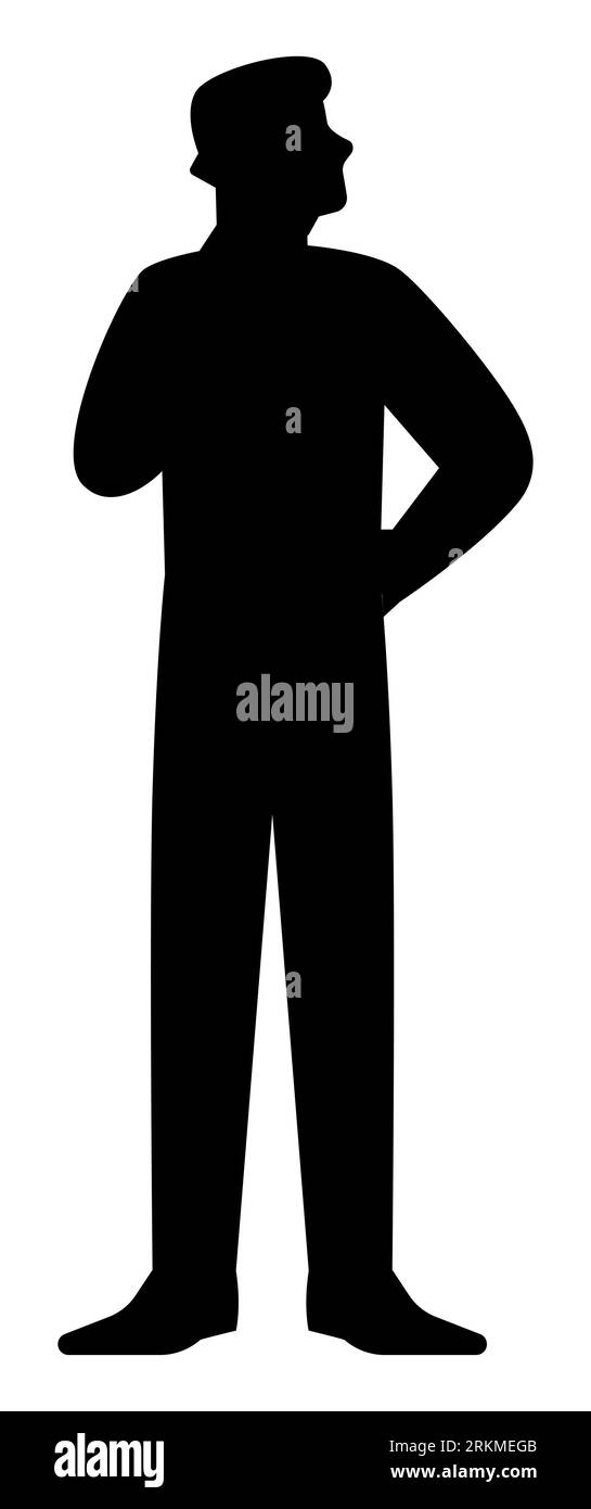 Black silhouette of a man talking on the mobile phone while answering a call, technology vector isolated on white background Stock Vector