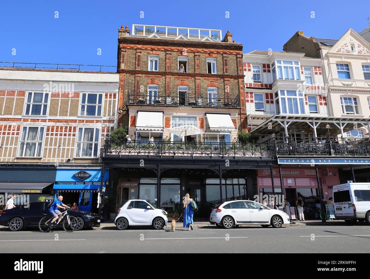 The sea facing facade of the new No 42 by Guesthouse (formerly Sands hotel), with, & the 1st floor Pearly Cow restaurant, in Margate, east Kent, UK Stock Photo