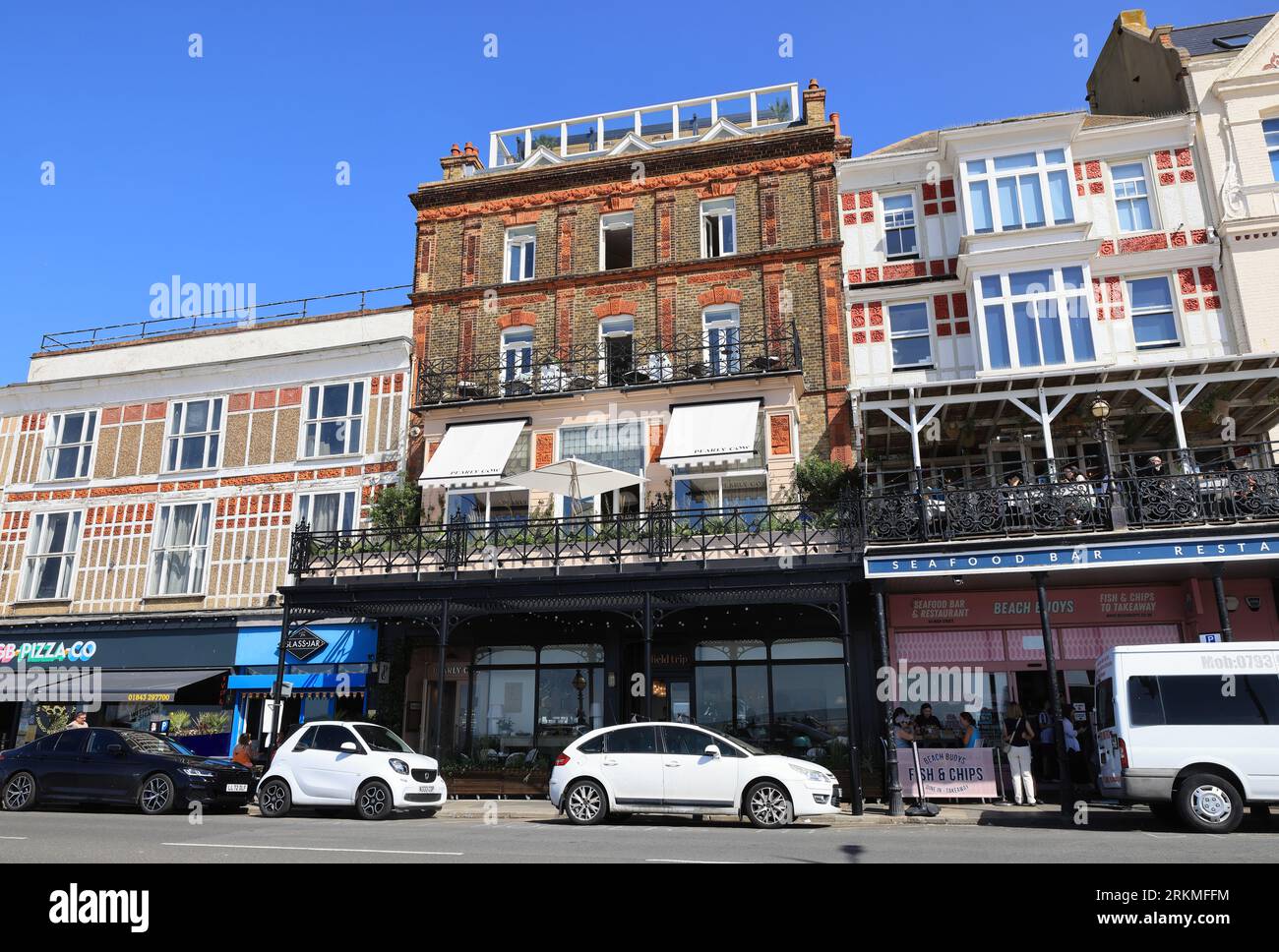 The sea facing facade of the new No 42 by Guesthouse (formerly Sands hotel), with, & the 1st floor Pearly Cow restaurant, in Margate, east Kent, UK Stock Photo