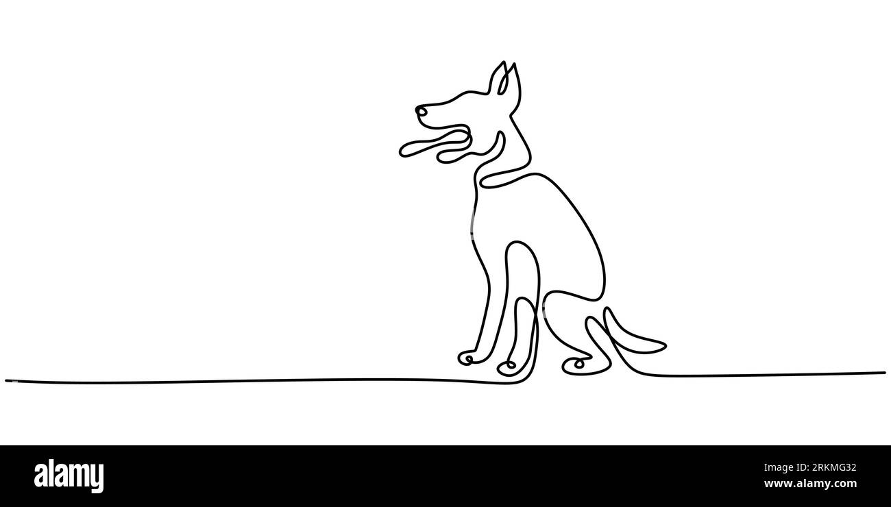 Continuous one single line of cute dog standing sticking tongue out