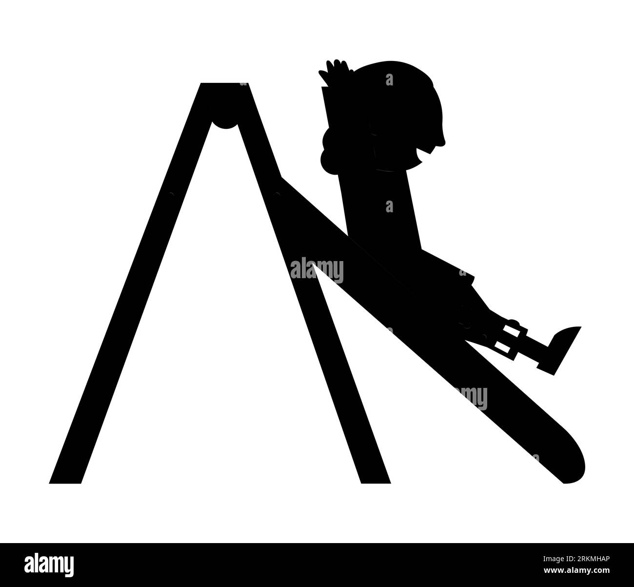 Black silhouette of a cute girl with a prosthetic leg having fun on the slide in a playground, vector isolated on a white background Stock Vector