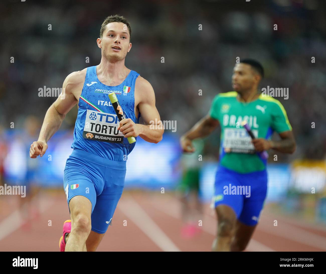 Budapest, Hungary. 25th Aug, 2023. Athletics World Championships, 4x100 m, preliminary race, men, at the National Athletics Center