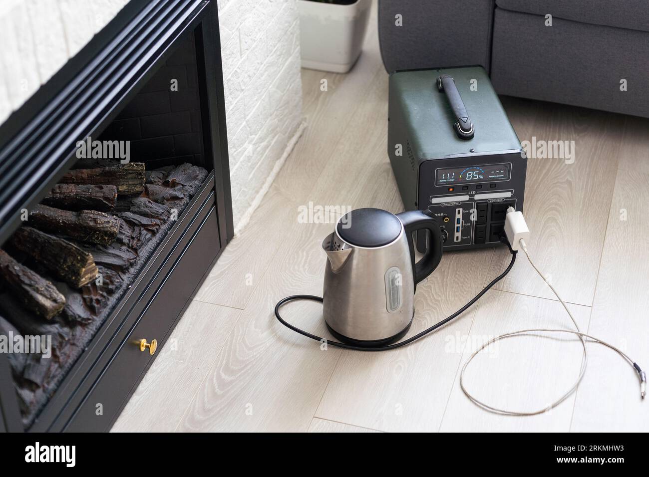 Coffee machine and microwave oven plugged in portable power station on