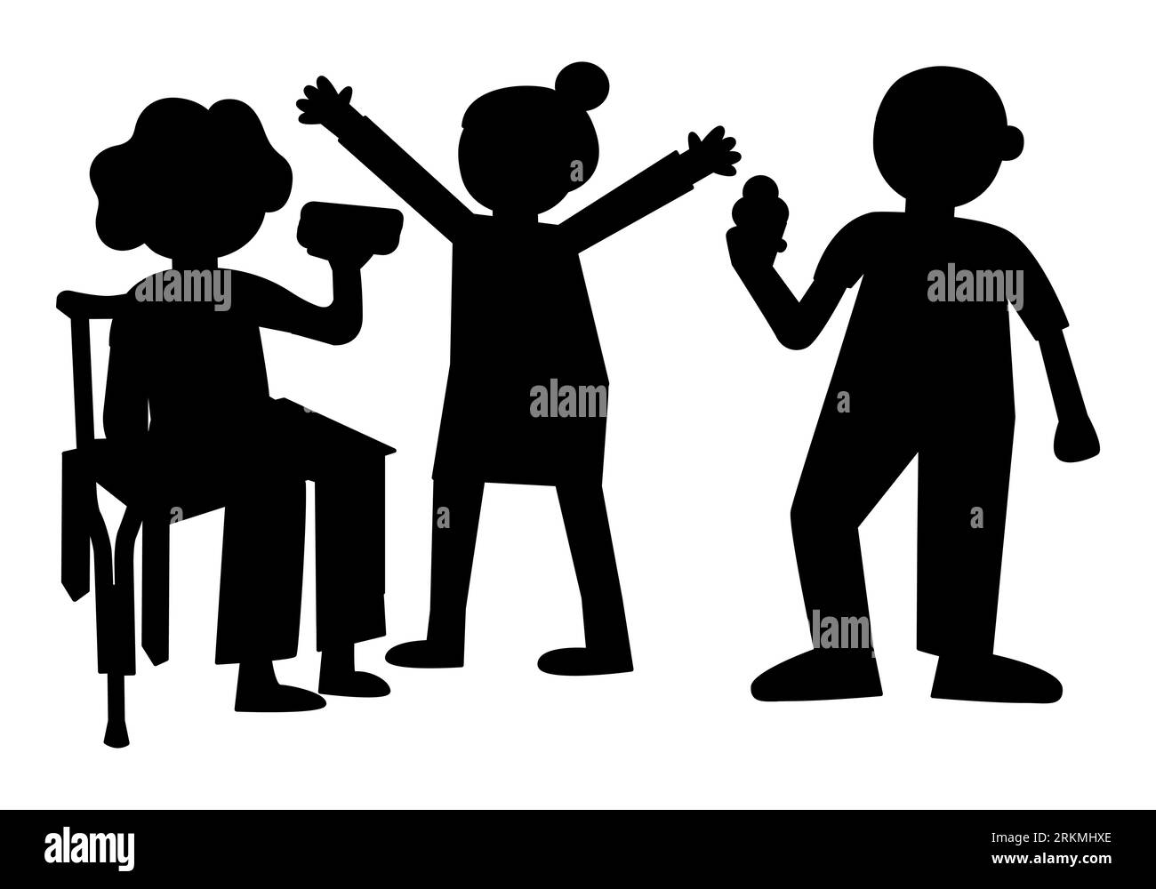 Black silhouette of a group of friends hanging out with each other, children enjoying together, vector illustration isolated on a white background Stock Vector
