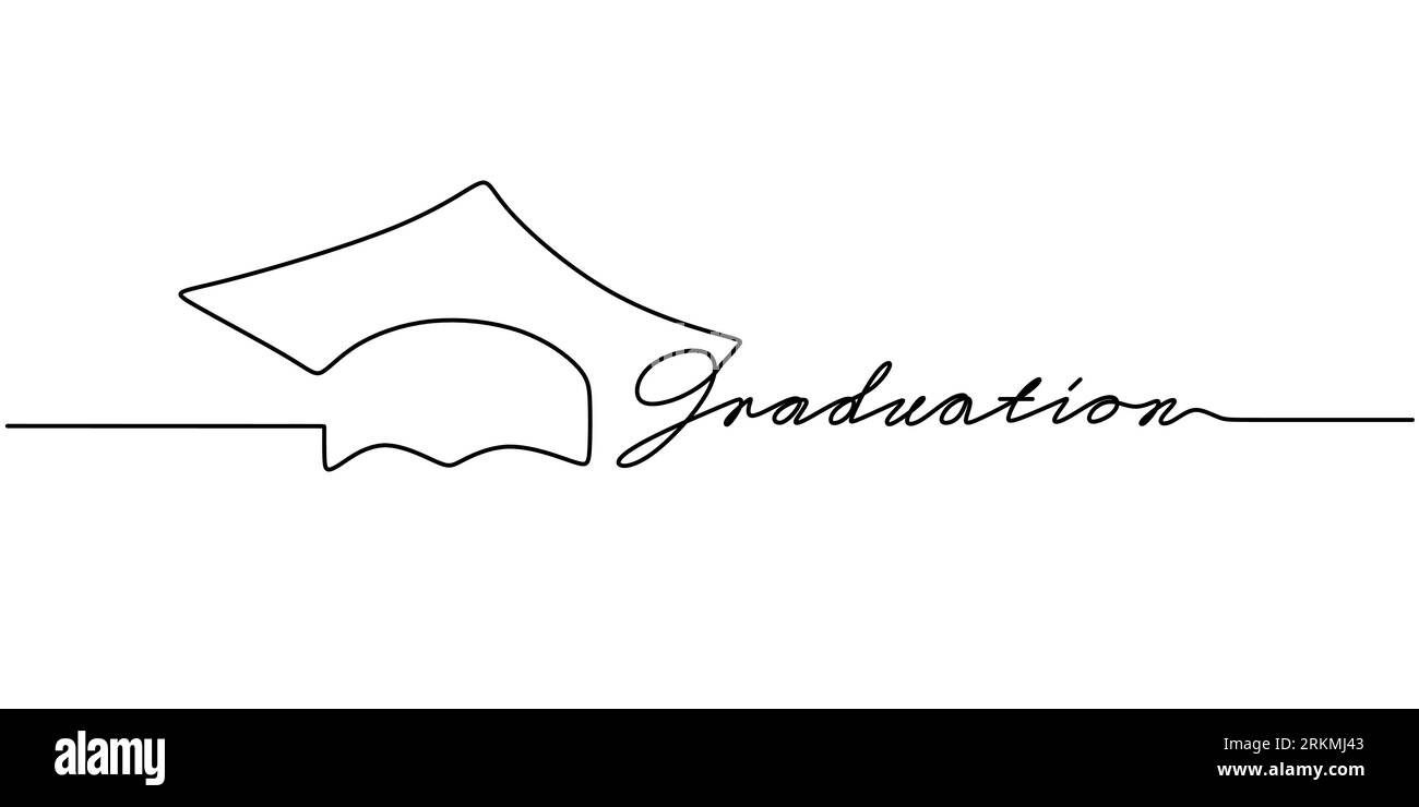 Continuous one single line of graduation hat with graduation word ...